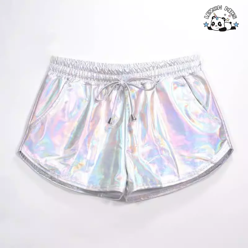 LEZONKIDS - Shorts metálicos personalizados para meninas, brilho, mini, festa, cintura elástica, shorts metálicos casuais